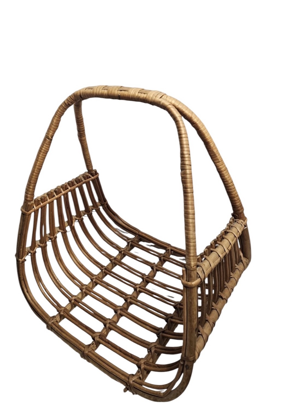 Vintage Mid Century Wicker Modern retro atomic Magazine Rack Holder Basket Decor